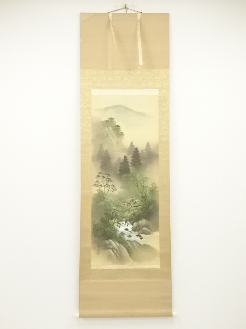 道具 ] - 道具 宏陵筆 青緑山水 肉筆絹本掛軸（共箱） | ネット